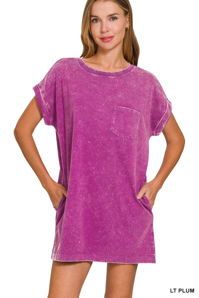 Washed T-Shirt Dress, Plum