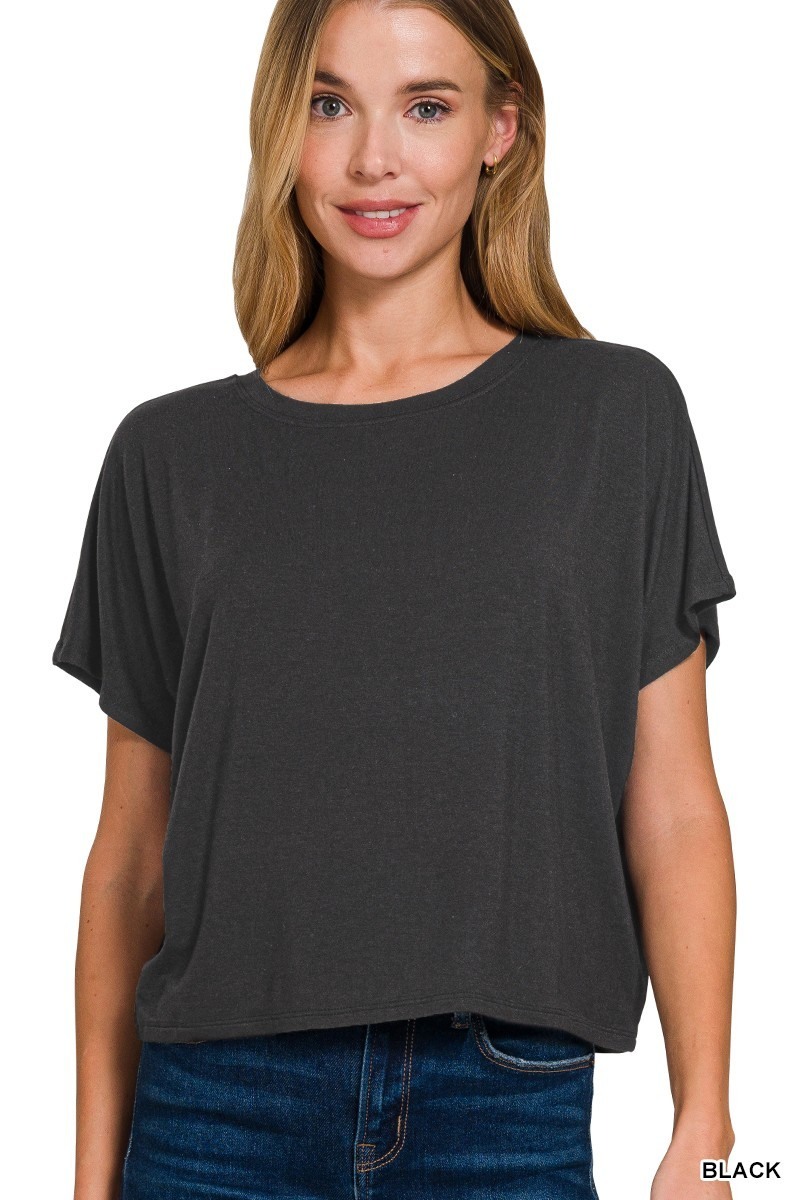 Cropped Round Neck Tee, Black