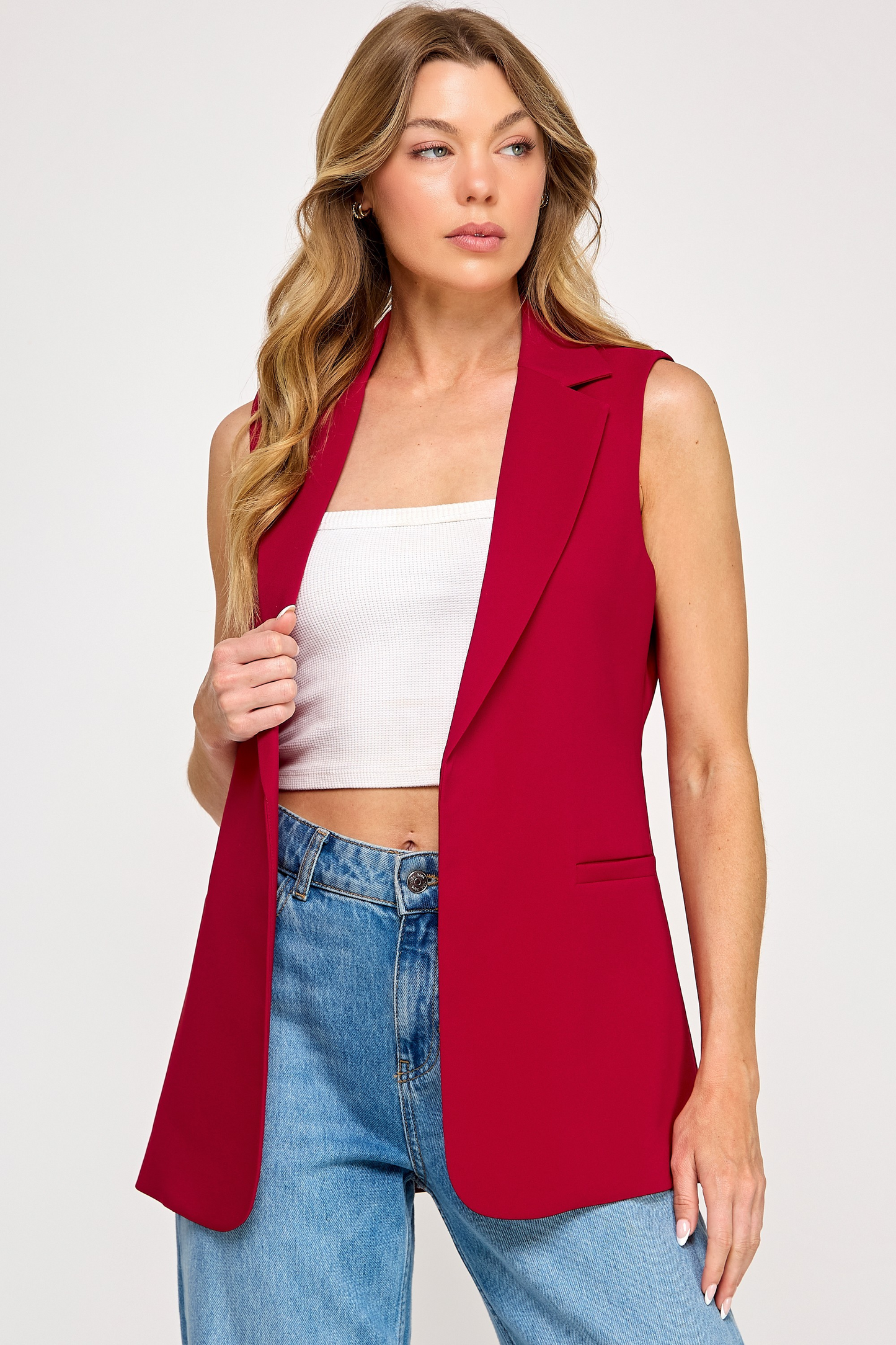 Elosie Sleeveless Vest, Red