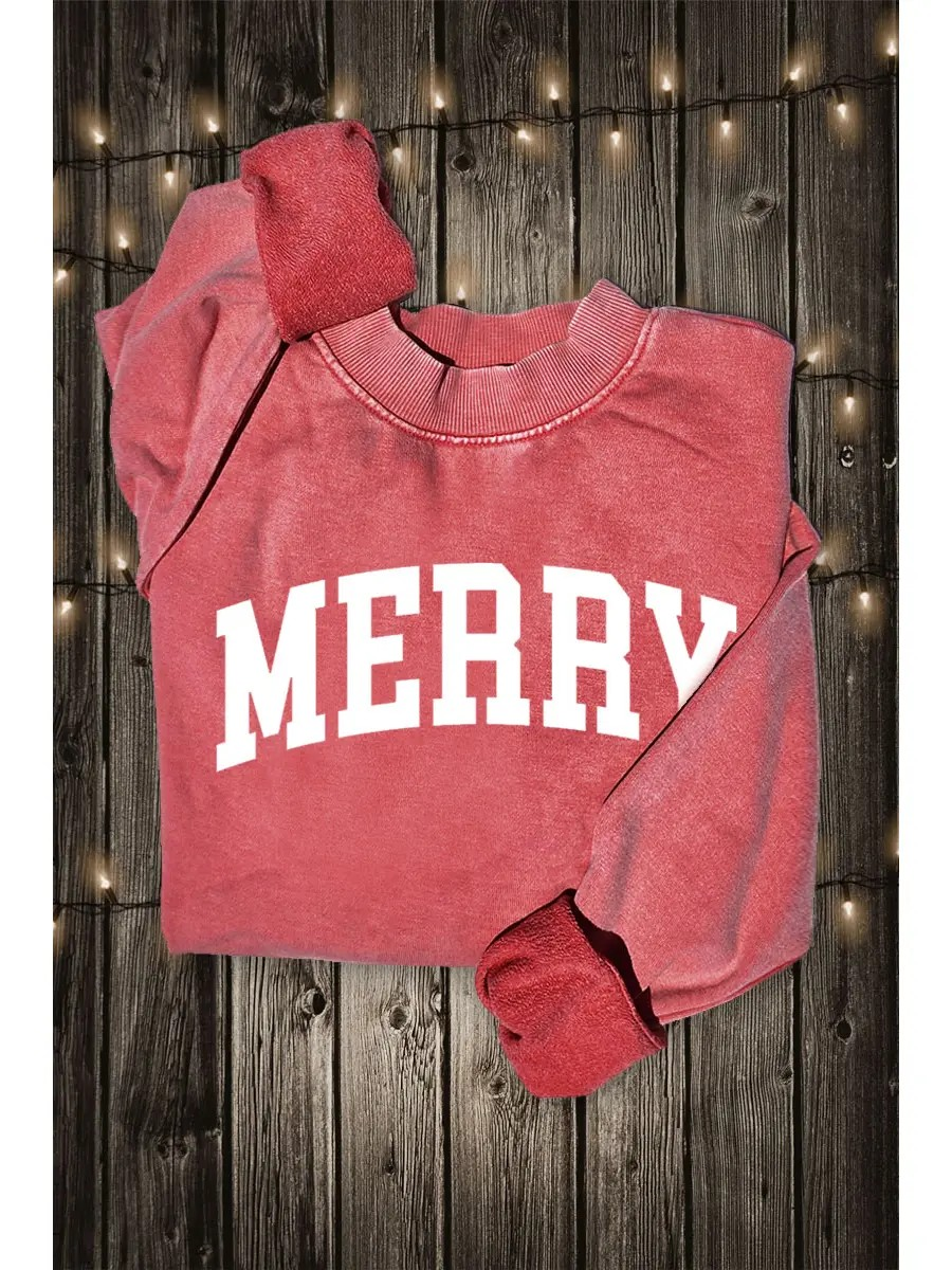 Merry Graphic Sweatshirts, Vintage Red