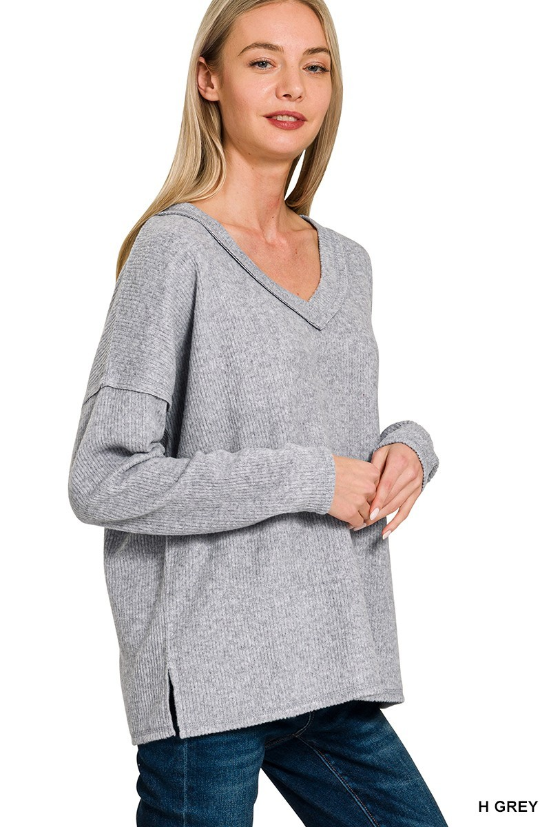 Mia V Neck Long Sleeve, H. Gray