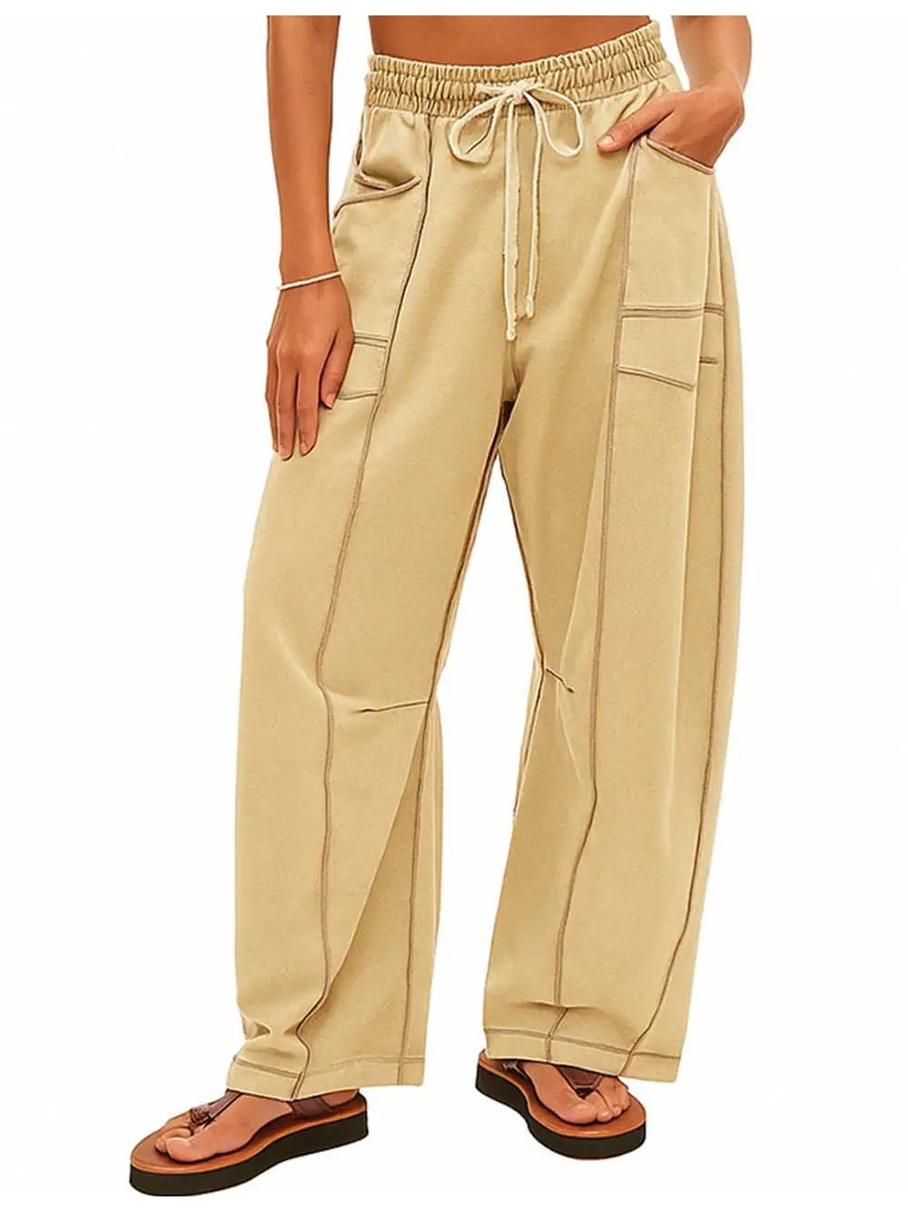 Jude Drawstring Barrel Pants, Khaki