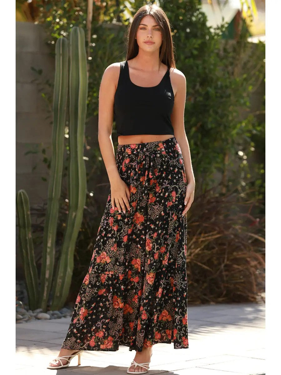 Harper Wide Leg Pants, Black Florals