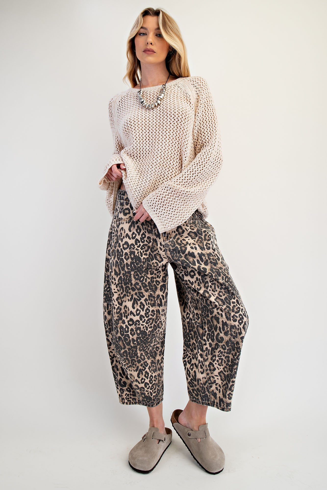 Leopard Print Barrel Pants