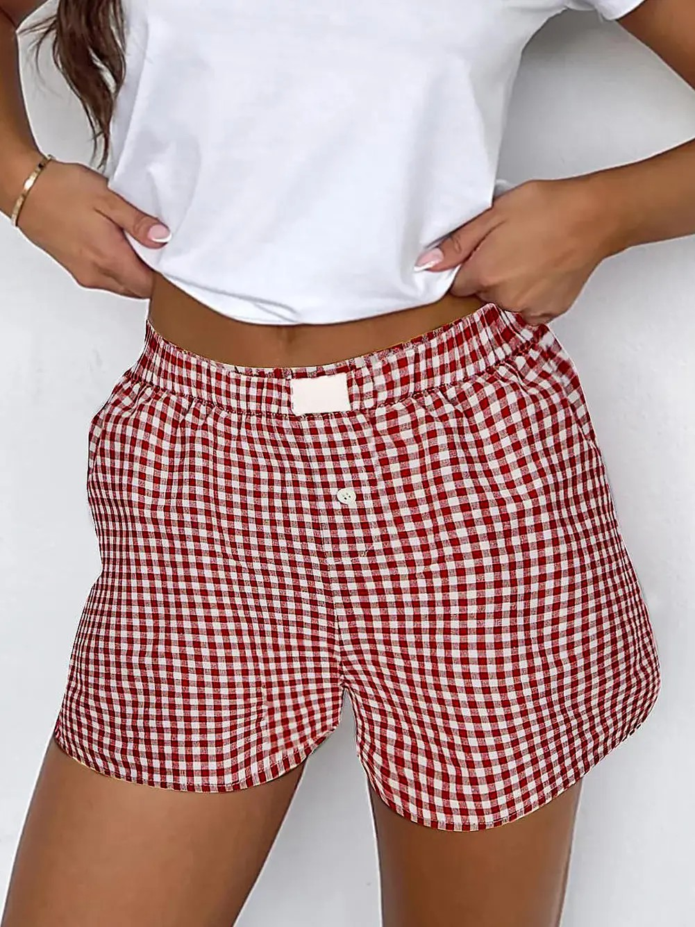 Gingham Printed Shorts, Red