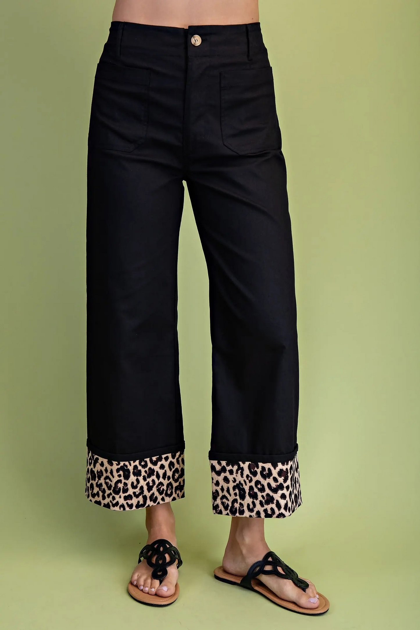 Black Pants w Leopard Cuff