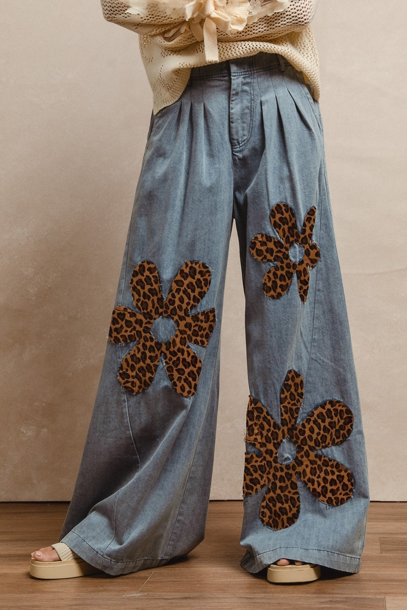 Leopard Flowers Patchwork Pants