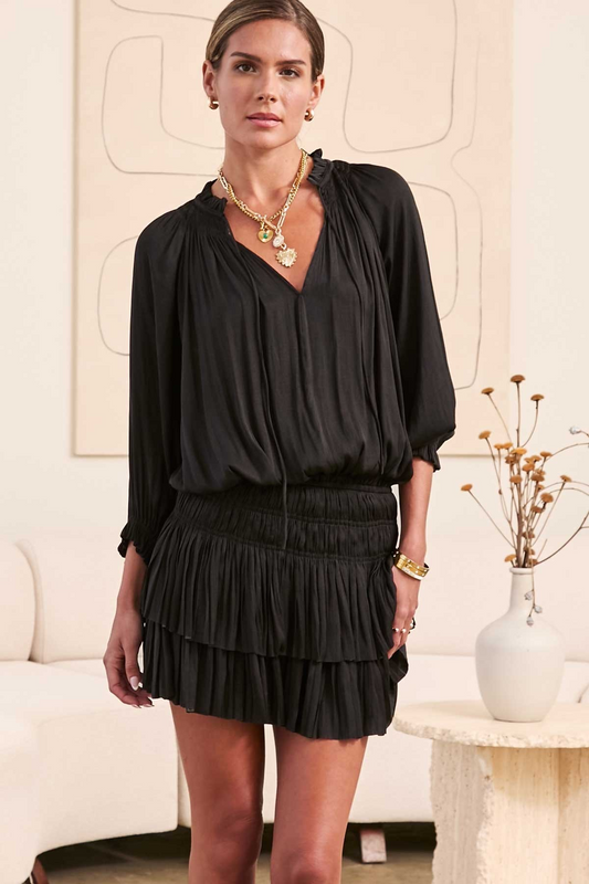 Luna Pleated Mini Dress, Black