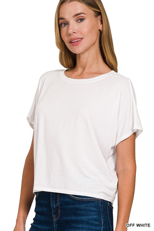 Cropped Round Neck Tee, Off White
