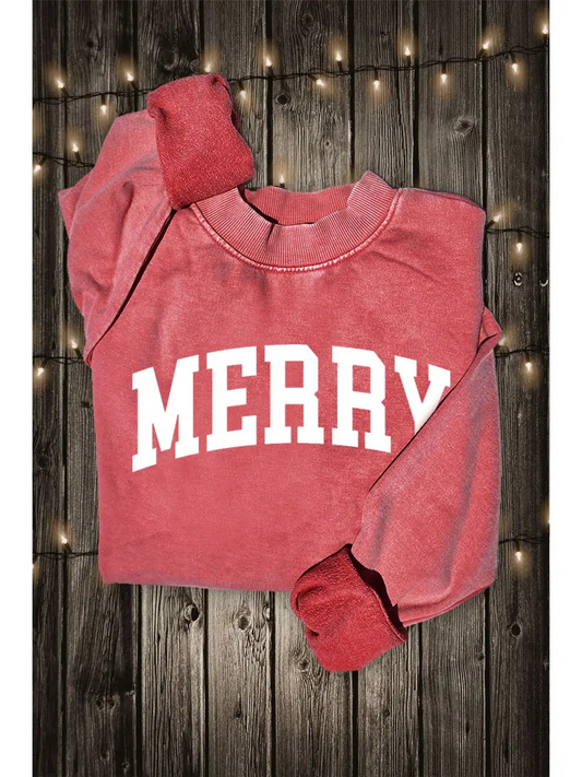 Merry Graphic Sweatshirts, Vintage Red