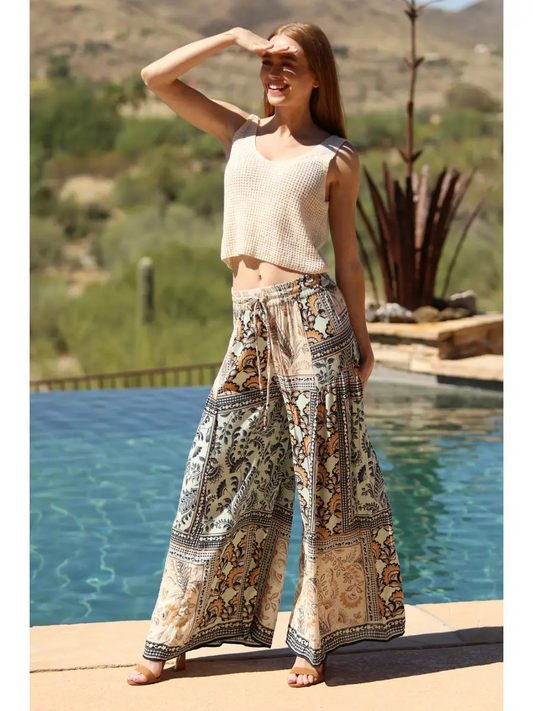 Julia Wide Leg Pants, Navy Pattern