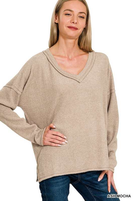 Mia V Neck Long Sleeve, Ash Mocha