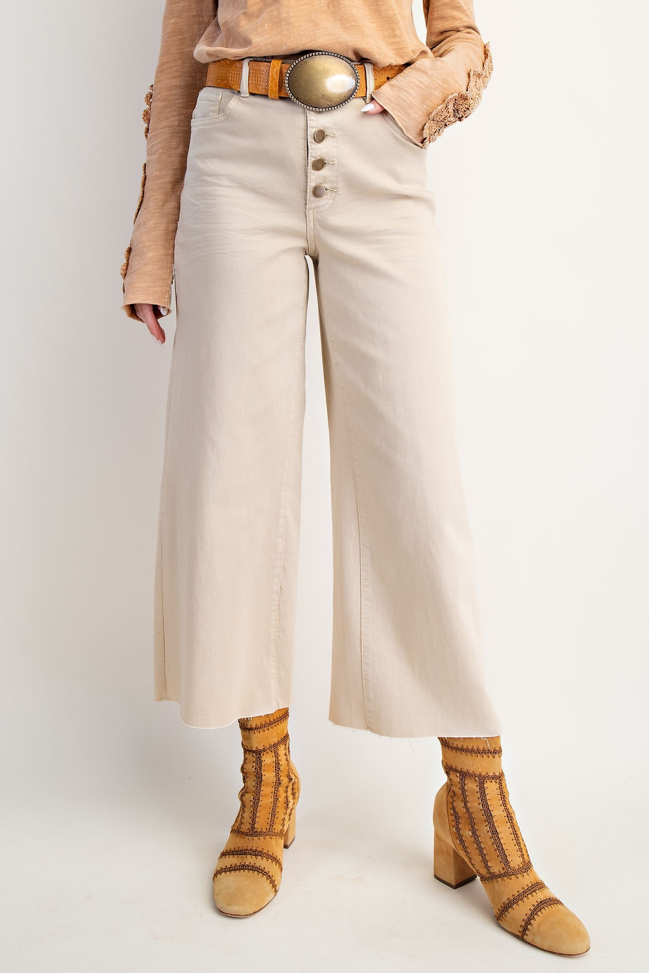 Front Button Pants, Stone Khaki
