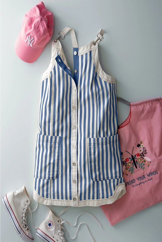 Railroad Stripe Overall Dress