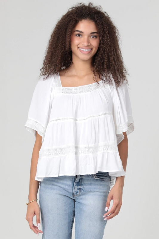 Trinity Lace Trim Blouse, White