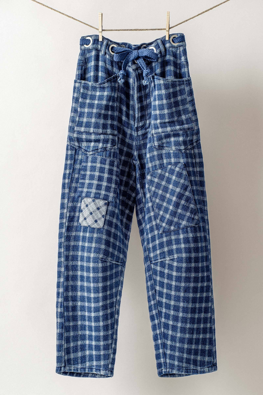 Patch Checkered Denim Pants