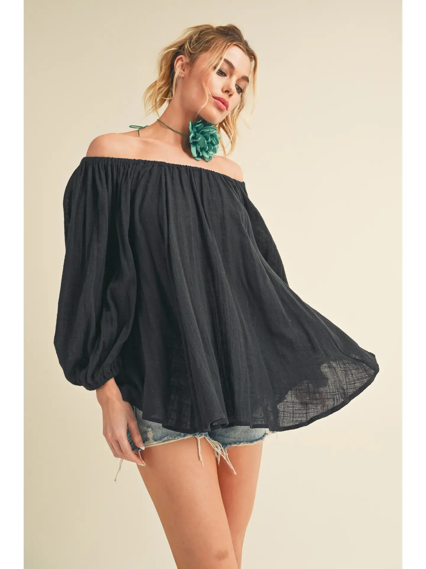 Natalie Off Shoulder Tunic Dress, Black