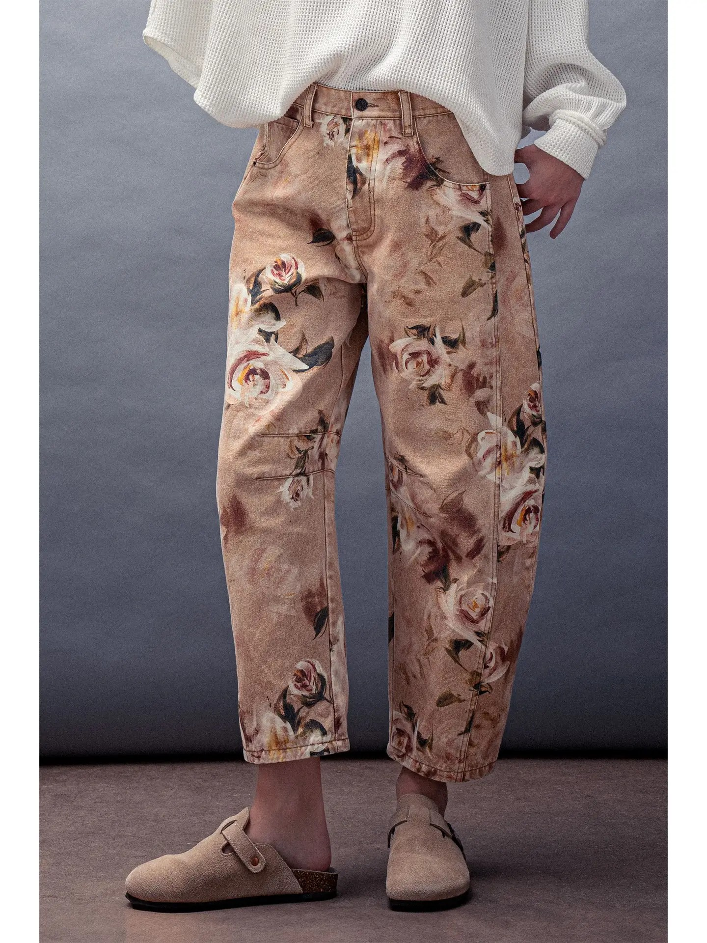Floral Print Barrel Pants