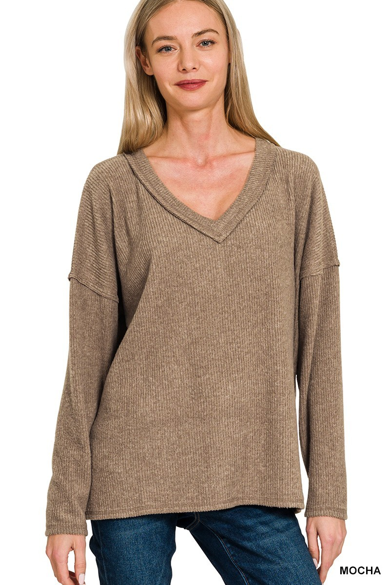 Mia V Neck Long Sleeve, Mocha