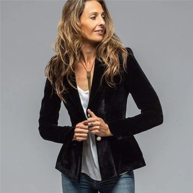 Jade Velvet Blazer, Black