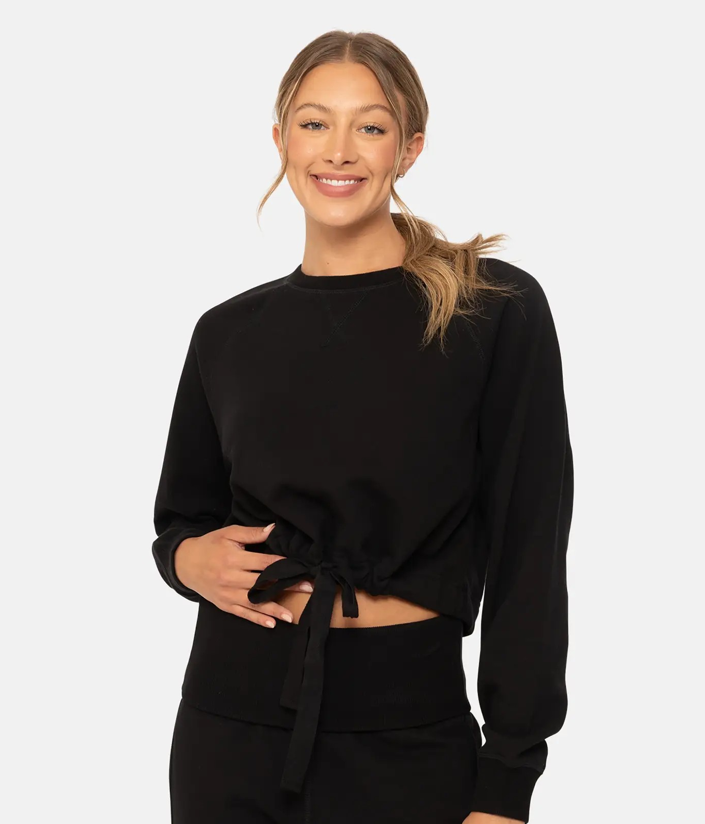 Lennon Tie Waist Crewneck, Black