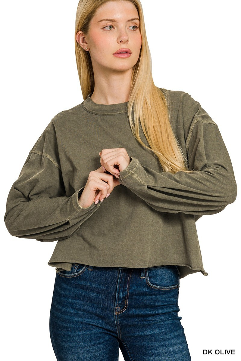 Millie Cropped Long Sleeve, Dark Olive