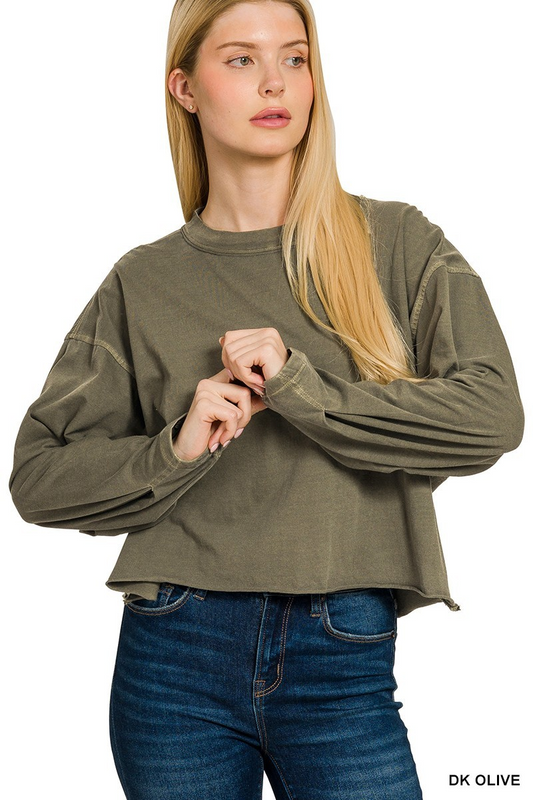 Millie Cropped Long Sleeve, Dark Olive